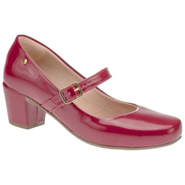Imagem de Sapato Feminino Boneca de Dança Salto baixo quadrado Bloco Confort Scarpin 6484 (Vermelho, BR, Adulto, Numérico, 36)