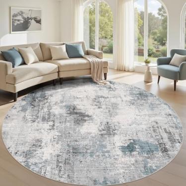 Imagem de TARANCH Tapete lavável redondo 2,5 m: Tapete moderno abstrato neutro macio para entrada porta da frente cozinha banheiro quarto - cinza azul