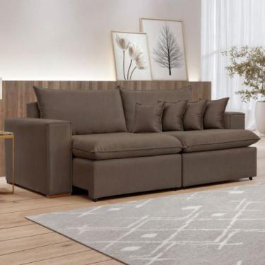 Imagem de Sofá 3 Lugares Barcelona Retrátil Veludo/Marrom - Celflex, Marrom