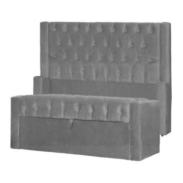 Imagem de Conjunto Cabeçeira mais Calçadeira Baú Emma Suede Cores - DS Estofados