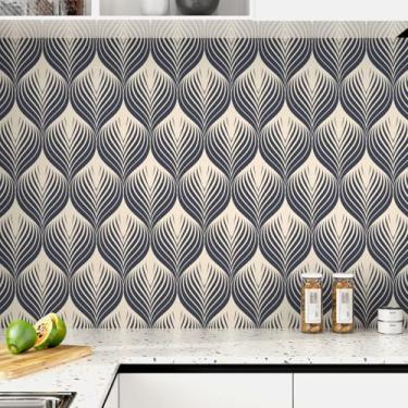 Imagem de Papel de parede moderno boho para armários papel de parede geométrico para cozinha Backsplash azul marinho bege adesivos para quarto banheiro parede impermeável 44,5 cm x 259,1 cm papel de parede