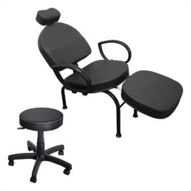 Imagem de Kit Cadeira + Mocho Maquiagem Estética Designer Unha For-ty (Estofado Preto Facto Estrutura Preta)