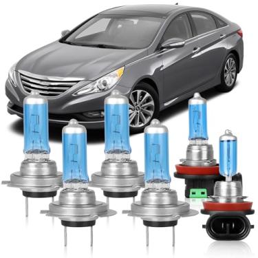 Imagem de OQSNCV Adequado para Hyundai Sonata 2011 2012 2013 2014 lâmpadas de farol de halogêneo, H7 farol alto + farol baixo H7 + kit de lâmpadas de substituição de farol de neblina H8/H9/H11, pacote com 6