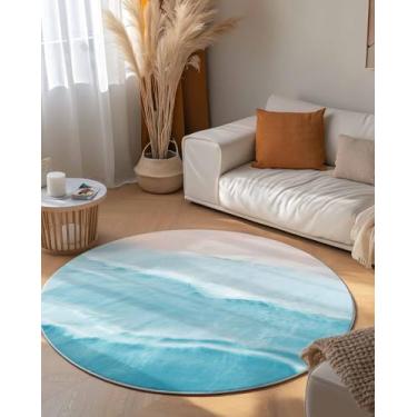Imagem de Tapete redondo, praia, verão, azul, onda, água, ondulação, círculo, sala de estar, tapete antiderrapante, tapete para interior, litoral, náutico, macio, confortável, para quarto, crianças, quarto e