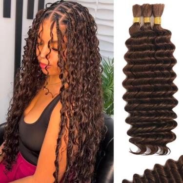 Imagem de Cabelo trançado humano MOTFIN 24 polegadas Curly Boho Chocolate Brown