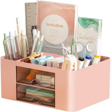 Imagem de Organizador de mesa Marbrasse Pen Organizer com 2 gavetas rosa