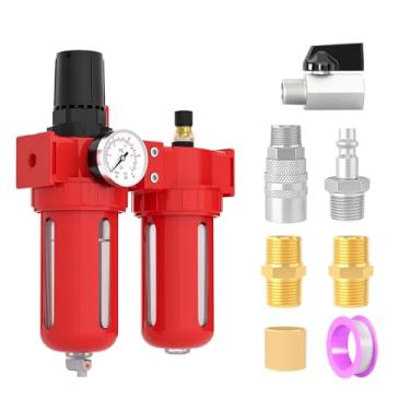 Imagem de MEANLIN Compressor De Ar Alumínio 3/8" Npt, Filtro Umidade, Lubrificador E Regulador Coalescente, Dreno Manual Com Válvula 150 Psi, Interruptor Desligamento Para Ferramentas, Pistola Pintura Spray