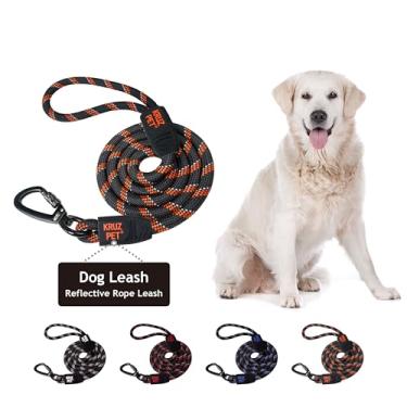 Imagem de KRUZ PET Coleira refletiva para cães - KZROPE5060-L8L - Aderência de silicone macio - Encaixe de clique e trava - Caminhada, corrida, treinamento pesado, corda durável, segurança, controle e conforto