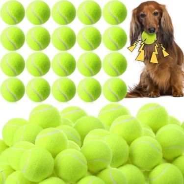Imagem de Skylety 100 bolas de tênis barulhentas de 6,3 cm a granel para cães, brinquedos interativos, prática de bola de tênis, fácil de buscar, para cães pequenos, médios e grandes, exercícios de treinamento