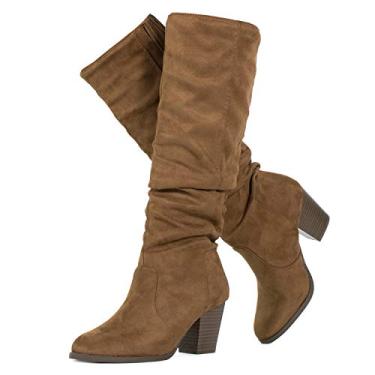 Imagem de Bota social feminina RF ROOM OF FASHION com salto grosso, cano alto, solta, Slim Calf Coffee Su-no Zipper, 6