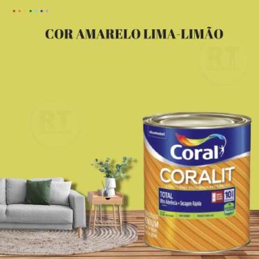 Imagem de Tinta Esmalte Sintético Base Água Cor Amarelo 800ml Coral Coralit Tota