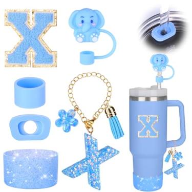 Imagem de Mity rain Conjunto de acessórios de copo para copo stanley de 850 g 1,134 g com alça, incluindo pingentes de iniciais, tampa de palha, bota, adesivo, tampa de silicone à prova de derramamento,