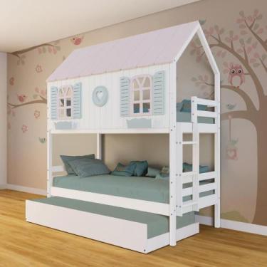 Imagem de Treliche Casinha Bela com Coração - Madeira Maciça Branco/Rosa/Verde  