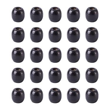 Imagem de Elecrelive 100 peças de contas de madeira de barril preto, furo grande, contas soltas de madeira natural, 16 mm, para trança, cabelo, joias, colar, pulseira, decoração de casa
