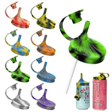 Imagem de Pacote com 8 tampas de lata de refrigerante com palha, capas de silicone para latas de refrigerante, tampa de lata pop, sem BPA, capas reutilizáveis para refrigerante, coca, cerveja, suco, bebidas