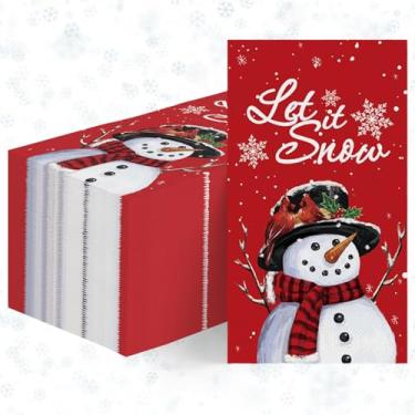 Imagem de Horaldaily 50 guardanapos decorativos de papel descartáveis de Natal, boneco de neve vermelho para festa, almoço, jantar, cozinha, banheiro