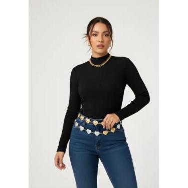 Imagem de Blusa Gola Alta e Manga Longa em Ribana Canelada Algodão - TG Camisete