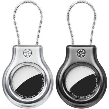 Imagem de Ljusmicker Suporte de metal para Airtag com trava segura, chaveiro impermeável para AirTags, pacote com 2, acessórios para rastreador de itens GPS, mala, chave, animal de estimação, preto/prata