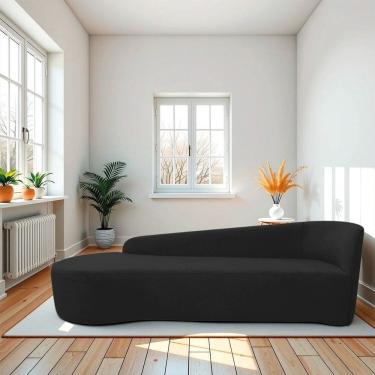 Imagem de Recamier Curvo Orgânico 200cm 3 Lugares Lado Esquerdo para Sala de Estar Bouclé Paris Preto