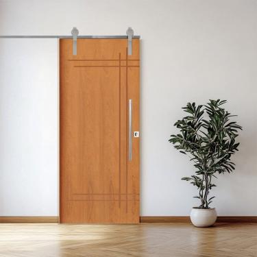 Imagem de Porta Correr 9 Trilhos Soft Aparente Puxador Tubo 80cm 82x210cm Esquerdo Belíssima Rodam