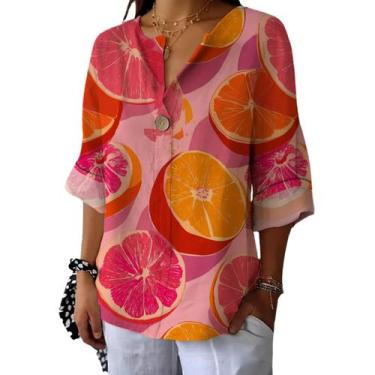 Imagem de Camiseta túnica domirica com decote em V floral estampada plus size