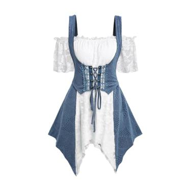 Imagem de ROSE GAL Rosegal feminino plus size gótico ombro vazado camisa espartilho renascentista medieval, Branco_6, 2X
