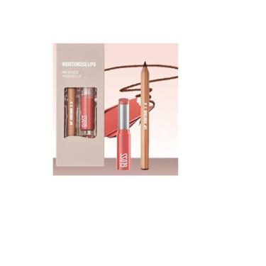 Imagem de Melemando Conjunto de 2 peças de delineador labial e batom, 2 em 2 delineadores labiais à prova d'água, conjunto de batom de longa duração, lápis lipliner fosco e kits de maquiagem de brilho labial