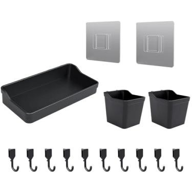 Imagem de EVDBOBO Pacote de acessórios para organização de parede Pegboard - 25 peças de ganchos brancos, caixas de armazenamento e tiras de fixação (preto)