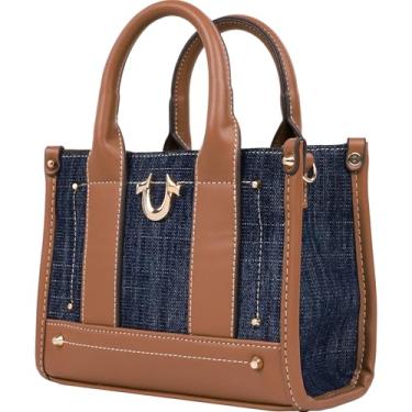 Imagem de True Religion Mini sacola com alça de logotipo, bolsa casual estruturada com alças superiores e transversal, jeans