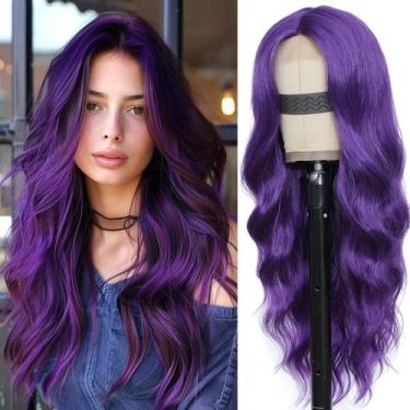 Imagem de Peruca BEAUTIFA Dark Purple Wavy 66cm Sintética Resistente ao Calor