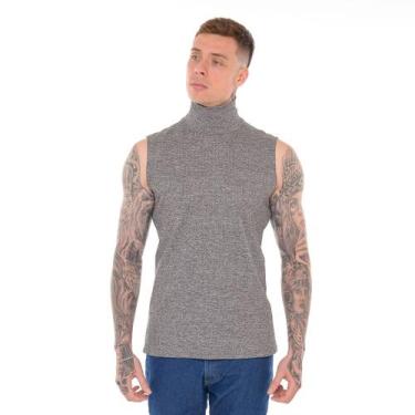 Imagem de Regata Canelada Masculina Gola Alta - execução jeans, Cinza, M
