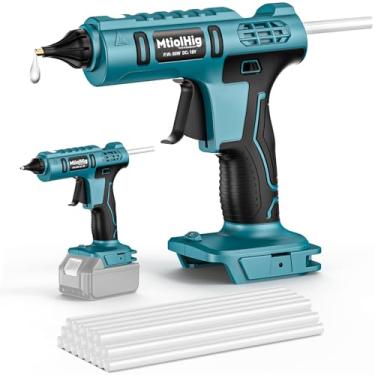 Imagem de MtiolHig Pistola de cola quente sem fio compatível com bateria Makita de 18 V, pistola de cola quente resistente sem fio, portátil, kit de tamanho completo com 20 peças de bastão de cola quente de