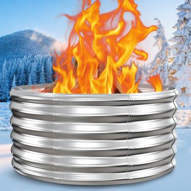 Imagem de Anel de fogueira de 43 cm de altura para queima externa de madeira - fogueira redonda resistente de 81 cm e lareiras externas, resistente ao calor, fogueira de aço galvanizado, portátil para