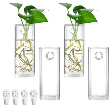 Imagem de Fasmov Pacote com 4 vasos de vidro para pendurar na parede, terrário, suportes de plantas, plantas aéreas, suculentas, flores, vasos de parede de vidro, recipientes para plantas, decoração e exibição