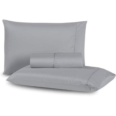Imagem de Jogo de Lençol para Cama Box Queen, 3 Peças, Cinza, 400 Fios, Micropercal com Ponto Palito (Cinza)