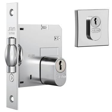 Imagem de Fechadura 1005 Com Trinco Rolete E Roseta Quadrada Cromado - 10892 - Stam