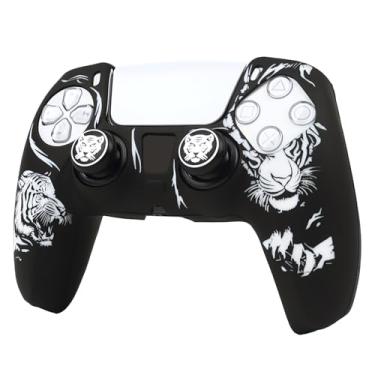Imagem de Capa de controle de cabeça de tigre compatível com controle PS5/Playstation 5, capa protetora RALAN com alça de polegar personalizada