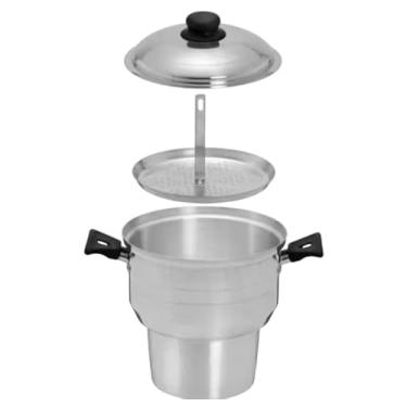 Imagem de Cuscuzeira de Alumínio Polido, 16cm, com Tampa e Peneira, Base Resistente, para Cozinha Doméstica