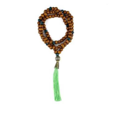 Imagem de Colar Japamala Budista 108 Contas Madeira Verde - Lua Mística - 100% O