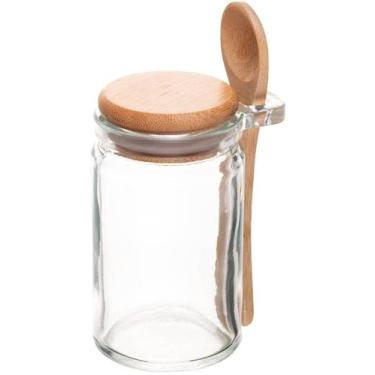 Imagem de Porta Mantimentos 140ml Redondo com Colher e Tampa de Bambu Vidro - Wo