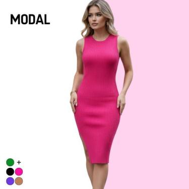Imagem de Vestido Tricot Modal Midi Sem Manga - Vitrine Collection, Pink, U
