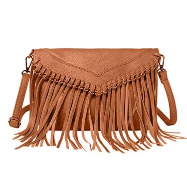 Imagem de LUI SUI Bolsa feminina com franjas Hobo Vintage Borla Bolsa de ombro preta com borla, Marrom, One Size