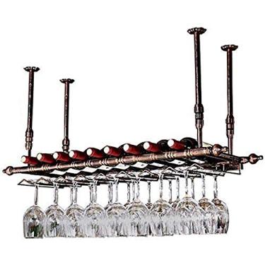 Imagem de Prateleiras de vinho, amantes de vinho/prateleira de vidro de vinho pendurada em ferro estilo simples para decoração de teto bares, restaurantes, cozinhas/suporte de vinho pendurado/prateleira de