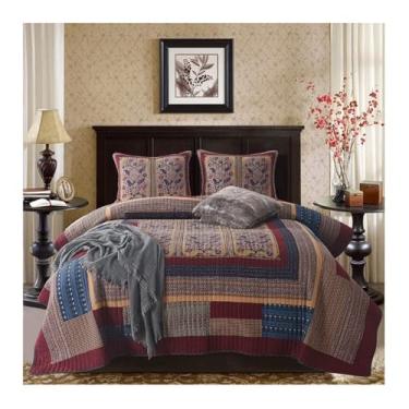 Imagem de ZDJZMGZ Conjunto de edredom Queen 3 peças colcha acolchoada de algodão coberta lavável colcha reversível com 2 fronhas roupa de cama completa macia (250 * 270 cm)