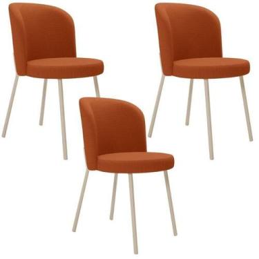 Imagem de Kit 3 Cadeiras Sala De Jantar Estofada Gavi Arena L02 Tecido Terracota