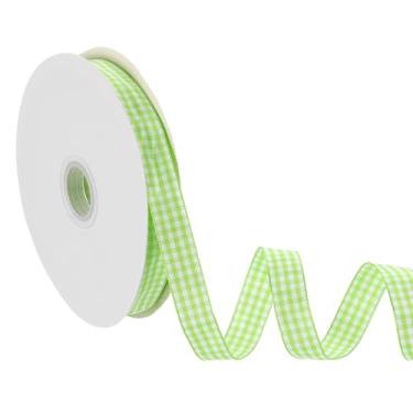 Imagem de PATIKIL Fita guingão de 1,5 m x 1,5 cm, fita xadrez de nylon quadriculada para presente para o Dia de Ação de Graças, grinalda, artesanato, aniversário, casamento, verde