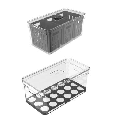 Imagem de Kit 2Pc Organizador De Geladeira E Porta Ovos Clear Fresh Ou