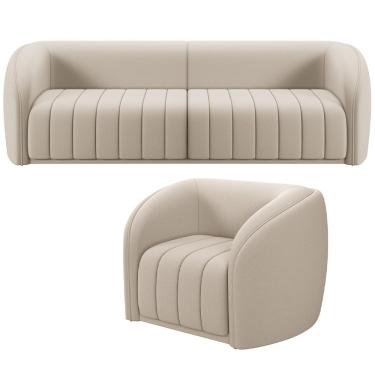 Imagem de Kit Sofá 4 Lugares Para Sala de Estar 292 cm Com 01 Poltrona Lazio M03 Veludo Bege - Lyam Decor