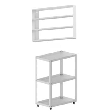 Imagem de Suporte de esmalte de carrinho auxiliar de aço com rodas(BRANCO + PORTA ESMALTE)