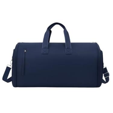 Imagem de Dynamart Bolsa Porta Terno de Viagem, Nylon Impermeável, Grande 60L, com Compartimento para Sapatos e Roupas, Dobrável, Alça Ajustável, 60x32x30 cm (Azul Escuro)